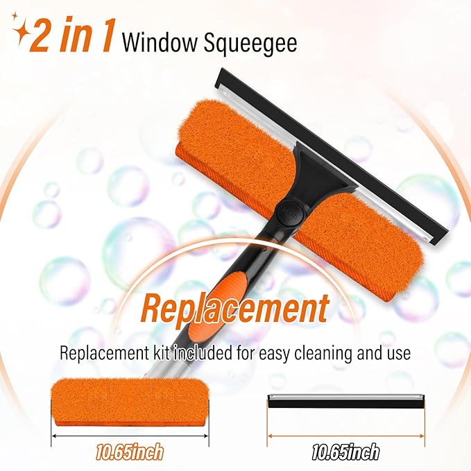 26FT High Window Cleaning Kit with Pole,2 in 1 Window Squeegee,5-20FT Professional Window Clean Pole Kit(2 Squeegee & 2 Microfibre Cloths),180°Rotatable Squeegee for Indoor/Outdoor High Windows
