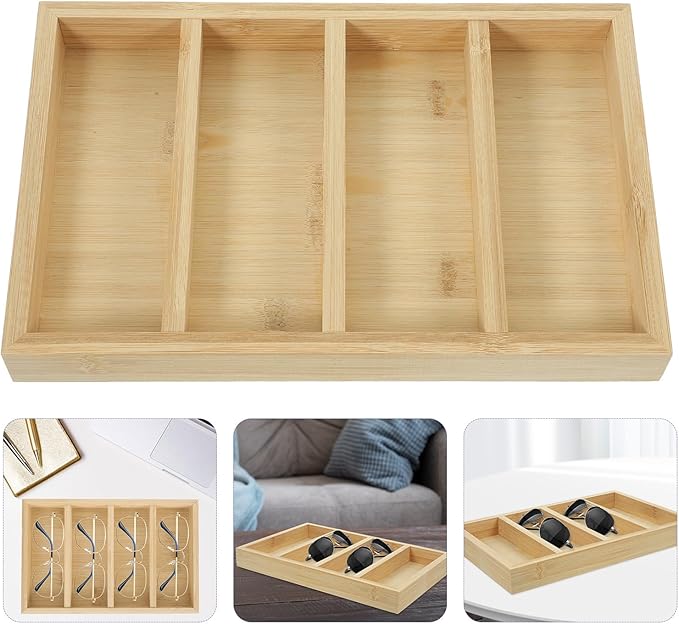 CALLARON Sunglasses Organizer Tray 4-Grid Eyewear Storage Display with Wear-Resistant Compartments for Glasses Holder at Home and Office