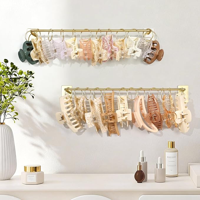 SNOWSTAR Metal Claw Clip Organizer Holder, Hair Clip Holder and Storage for Women and Girl,Claw Clips Hanger Display Hair Accessories for Wall Door Closet,Gold(2PCS)
