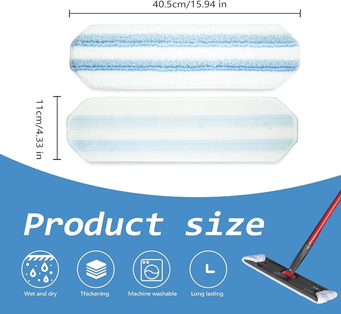 8 Pack Replacement Pads for O Cedar H2prO Flat Mop System, Flat Pads for Ocedar Flat Mop System, Machine Washable/ Reusable, Powerful Stain Removal, for Hardwood, Tile, Marble, laminate floors.