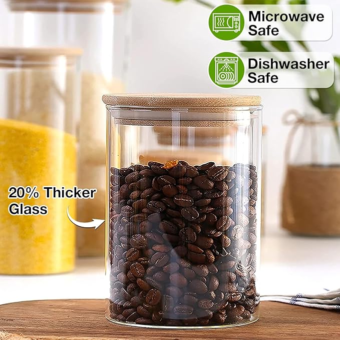 Mfacoy 4 Pack Glass Storage Jars with Airtight Bamboo Lid, 27 OZ Glass Canisters Set with Labels, Glass Food Storage Jar for Kitchen, Clear Container for Candy, Cookie, Coffee Beans, Snacks, Spices