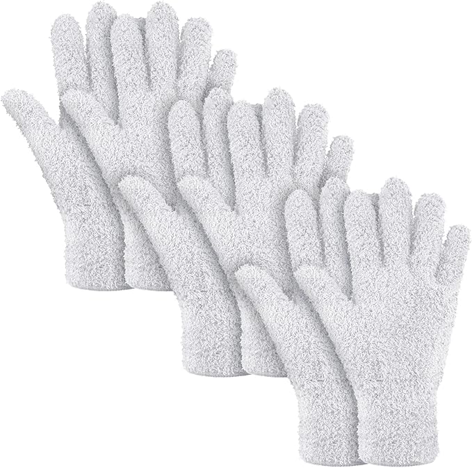 Patelai 3 Pairs Microfiber Plant Dusting Gloves Leaf Cleaning Gloves for Indoor Plants, Blinds, Furniture, House (White,Small)