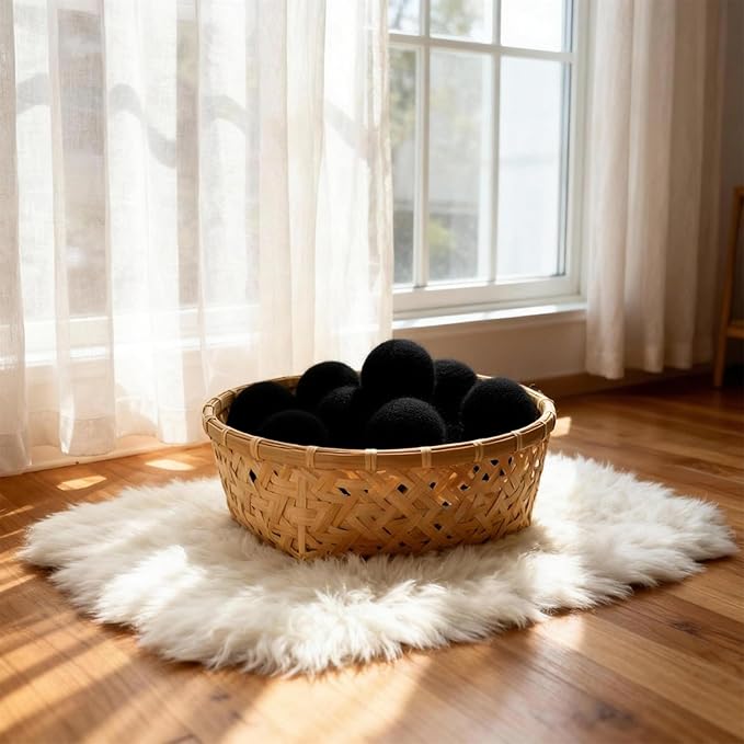 Wool Dryer Balls, New Zealand Dryer Balls Drying Balls Fabric Softener Ball for Laundry（Pack of 6) (Black)