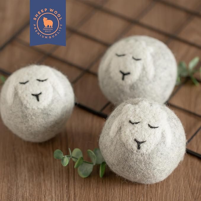 Wool Dryer Balls Handmade 3 Pack XL,Organic Laundry Dryer Balls,100% New Zealand Wool Natural Fabric Softener,Reusable 1000 Loads,Wrinkles Free, Shorten Drying Time,Baby Safe (3 Pack,Sleeping Sheep)