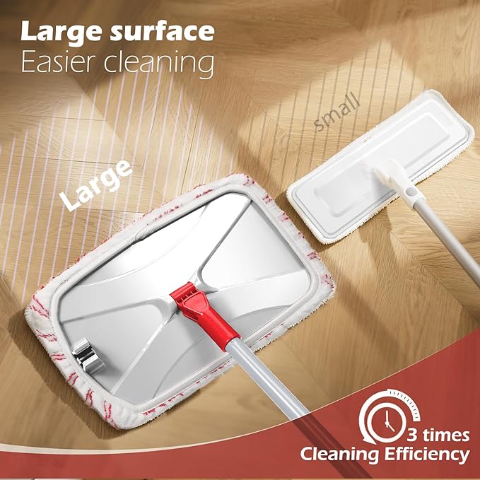Masthome Extra Large Microfiber Mop for Floor Cleaning, 16“ Flat Mop with 5 Pad for Wet & Dry Use, Dust Mop for Hardwood Laminate Tile Ceramic, 1 Cleaning Scraper Included-Red