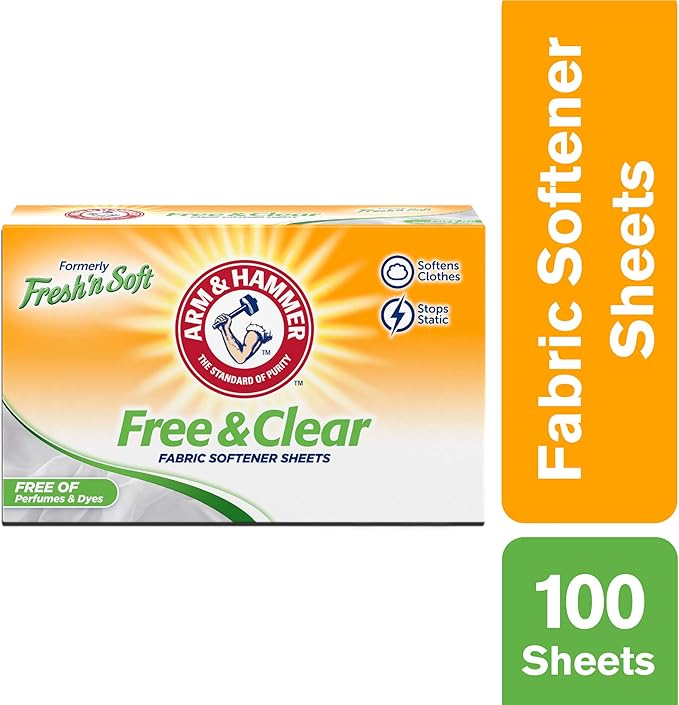 Arm & Hammer Fabric Softener Sheets, Free of Perfumes and Dyes, 100 ct