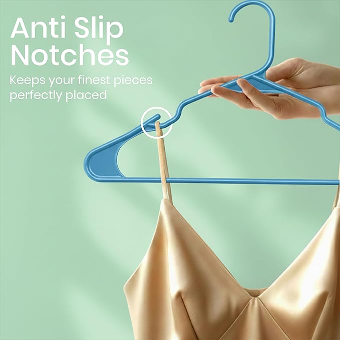 Utopia Home Plastic Hangers 50 Pack - Perfect Space Saving Clothes Hanger - Durable and Strong - Perfect Closet Organizers with Shoulder Grooves (Blue)