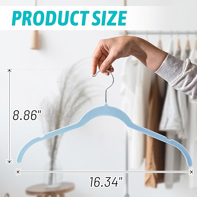 Sishynio 30 Pack Velvet Hangers – Premium Non-Slip Slim Clothes Hangers with 360° Swivel Hook, Space-Saving Flocked Shirt Hangers for Coats, Dresses, Blouses, Suits(Blue)