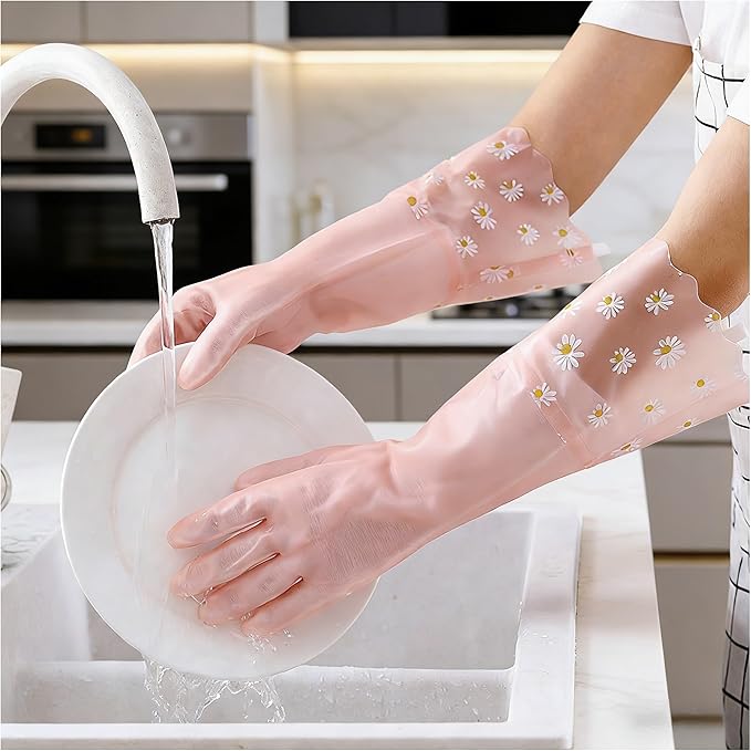 Dishwashing Cleaning Gloves Tear-Resistant Rubber Household Cleaning Gloves with Long Elastic Cuffs for Chores