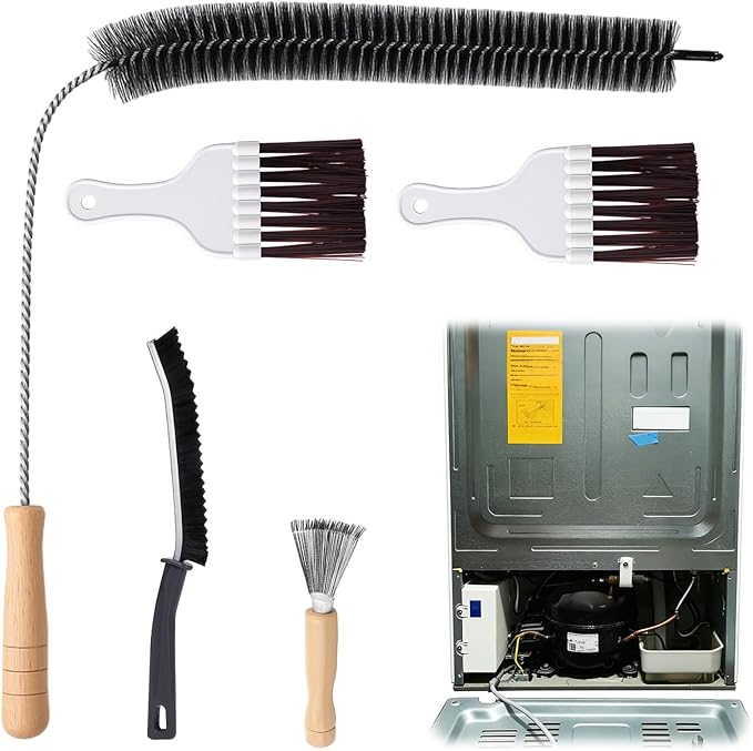 XANGNIER Refrigerator Coil Cleaning Brush Kit,5 Pack Fridge Coil Cleaner Tools Accessories,Sewer Drain Cleaner Brush for Toilet,Sink, Dryer Vent,Pipe,Shower,Appliance,Long Flexible Drain Brush
