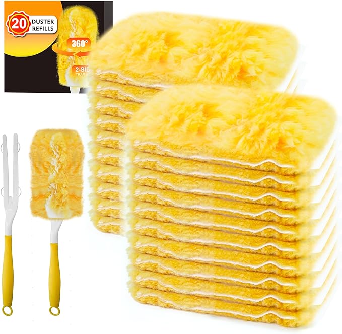 Duster Refill Compatible with Swiffer Duster, Heavy Duty Duster Refills Kit for Cleaning Dusting, Multi Surface 360 Feather Duster, 20 Count Disposable Refills with 1 Handle