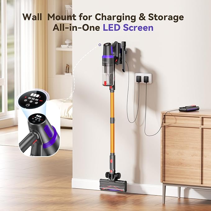 TechRise Cordless Vacuum Cleaner for Home, Powerful Suction Stick Vacuum with Tangle-Free Brush, Up to 60 Min Runtime, 8-in-1 Versatile & Self-Standing for Hardwood Floors, Carpets, Pet Hair