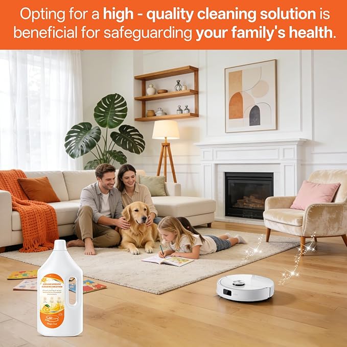 Floor Cleaning Solution Orange Scent, Compatible with Roborock Cleaning Solution Quick Drying Without Residue Suitable for All Robot Vacuums and Wet Dry Dual-Use Vacuum Cleaners (2.5 L, Orange)