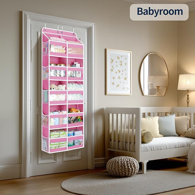 Yecaye 5-Tier Over The Door Organizer Dual-Column, 80lbs Load Stuffed Animal Storage of 10 Compartments, Heavy Duty Door Organizer Hanging for Bedroom Dorm Bathroom Pantry, Macaron Pink, 1 Pack