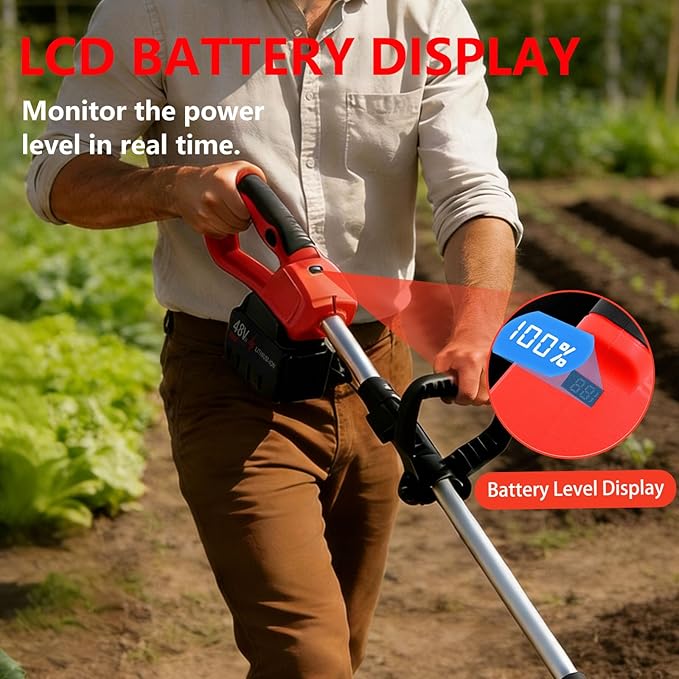 Cordless Tiller Cultivator, 360PRM Electric Garden Tiller, with 2X4.0Ah Batteries & LCD Display, 48 Steel Tines, 9" Tilling Width, 6.6" Depth, Battery Powered Rotary Tiller Lawn/Soil Cultivation