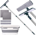XANGNIER Window Cleaning Kit Tool with Storage Bucket,Window Washing Kit with Extension Pole,Professional Windows Washer Cleaner Squeegee Kits,Commercial&Household Use,Indoor&Outdoor High Windows