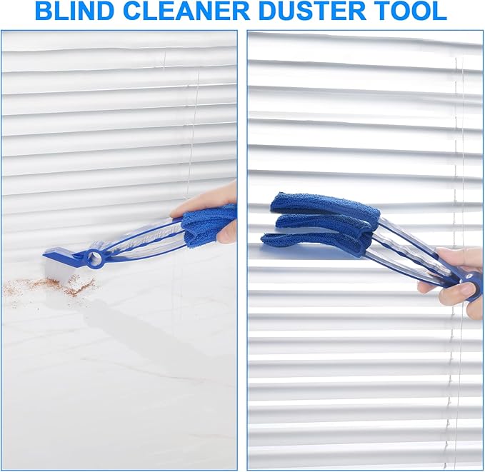 2 in 1 Window Blind Cleaner Duster Tool,Dual Brush Head,with 4 Removable and Washable Microfiber Sleeves, Shutter Cleaner Brush,Air Conditioner Keyboard Fan Duster Dirt Housekeeping Cleaner
