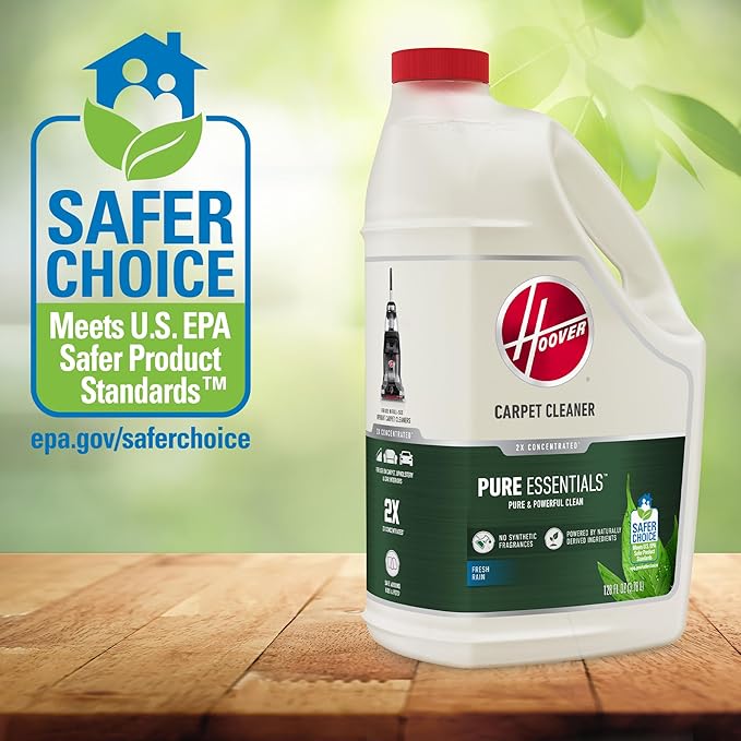Hoover Pure Essentials Carpet Cleaner Solution, 128 oz., Fresh Rain Scent, Natural Plant Based Formula, Deep Cleaning Carpet Shampoo Solution, Pair With Hoover Carpet Cleaner Machine