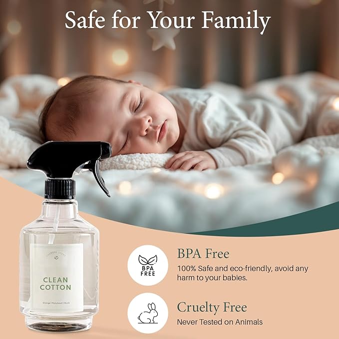 Chakra Freshener Fabric Spray - Long-Lasting Multi-Purpose Laundry Scent for Bedding, Clothes & Home Fabric Deodorizer, Luxury Room Deodorizer, Linen Spray w/Trigger, 16.9 fl oz, Clean Cotton