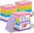 18 Pack Compressed Cellulose Sponges, 6 Color Assorted Kitchen Cleaning Sponges, Natural Wood Pulp, Scratch-Free, Durable & Reusable, Multipurpose Household & Dishwasher Safe