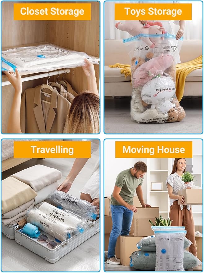 Vacuum Storage Bags with Electric Pump, New Air Valve Combo 22 Pack Compression Bag, Space Saving Vacuum Sealer Bag for Clothes, Blanket, Duvets, Pillows, Comforters, Travel, Two Compressing Ways