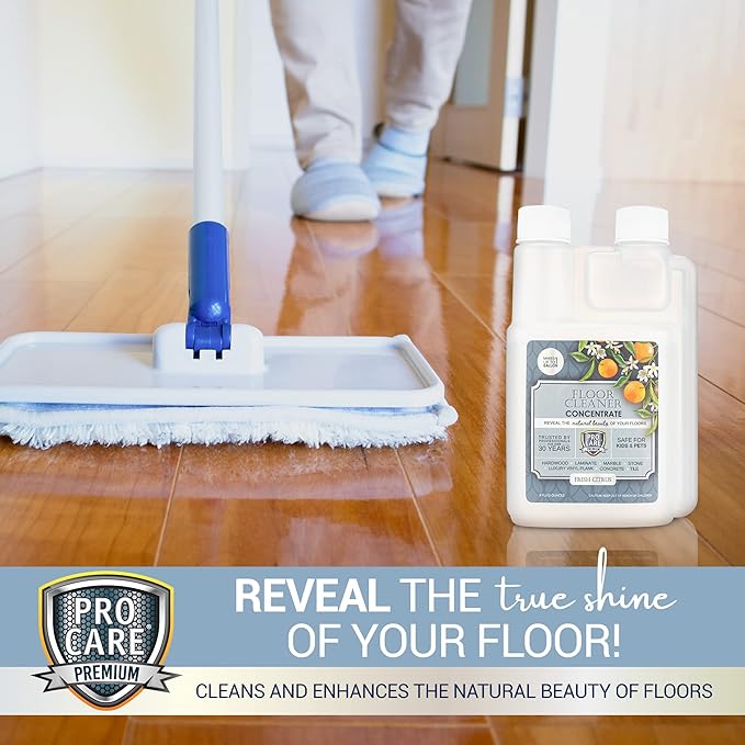 ProCare Citrus Floor Cleaner - Vinyl, Wood, Tile & Laminate Floor Cleaner for Mopping, Cleaning Solution Concentrate Floor Cleaner with Citrus Aroma, 32oz Spray Bottle + 8oz Concentrated Bottle Bundle