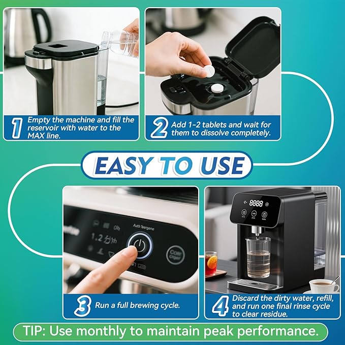 Coffee Machine Cleaner Descaler Tablets, 24 Count Coffee Maker Cleaner for Breville, Moccamaster, Nespresso, Keurig, Ninja, Delonghi, Espresso Machine Cleaning Tabs, Deeply Descales for Coffee Maker