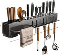 New Multi-Functional Kitchen Rack Home Wall-Mounted Knives Chopstick and Spoon Storage Rack Punch-Free cookware draining Rack, 50, Black