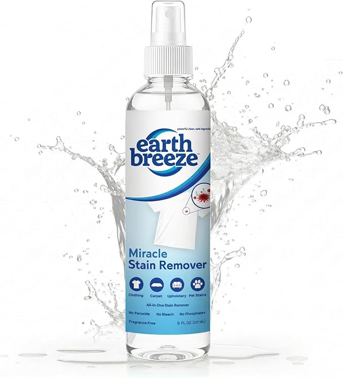 Earth Breeze Miracle Stain Remover Spray – Powerful All-In-One Solution - Removes Virtually All Household Stains – No Harsh Chemicals – Made in USA – Effective Tough Stain Eliminator – 8fl oz.
