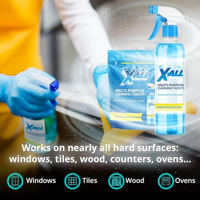 X-ALL Multi-Purpose Cleaning Tablets – Streak-Free Shine and Deep Cleaning Tablet for Home on All Surfaces, 5x Tablets Only