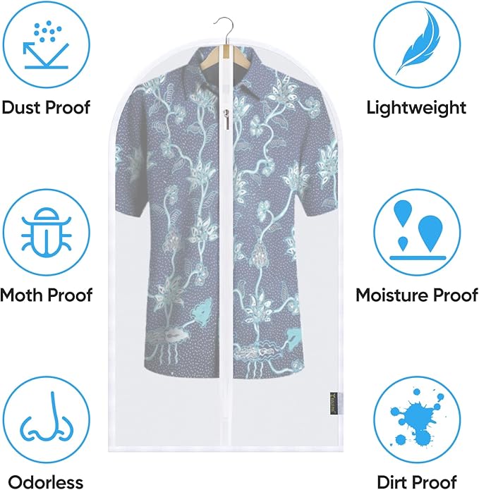 BALEINE 40'' Translucent Garment Bags, 12 Packs PEVA Dress Bag for Closet Clothes Dresses Suit Coats Storage (Black, 12PK)