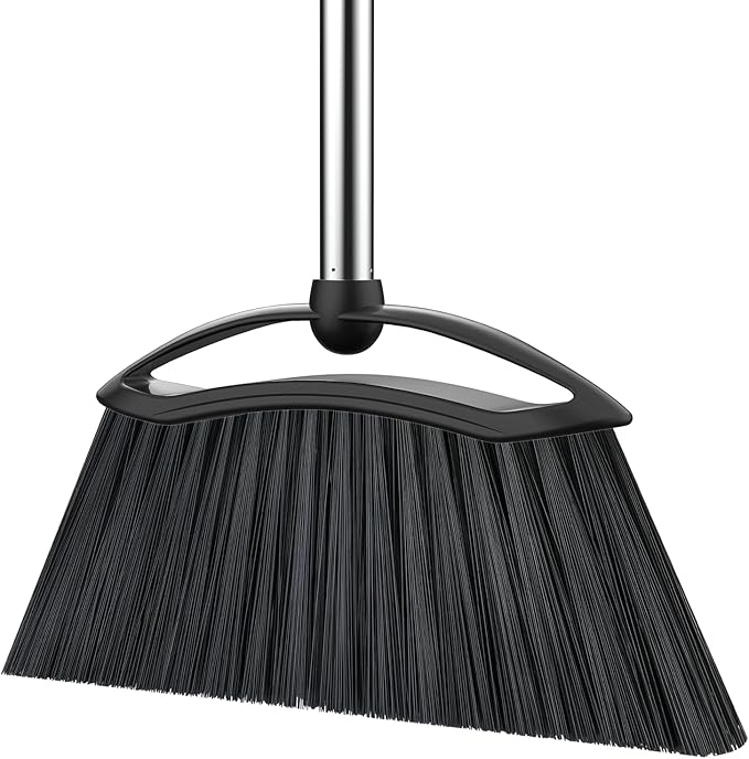 Heavy Duty Broom, 54-inch Adjustable Long Handle Angle Brooms Large Brooms for Sweeping Indoor and Outdoor Commercial Broom for Home Kitchen Patio Garage Porch Courtyard Classroom, Black