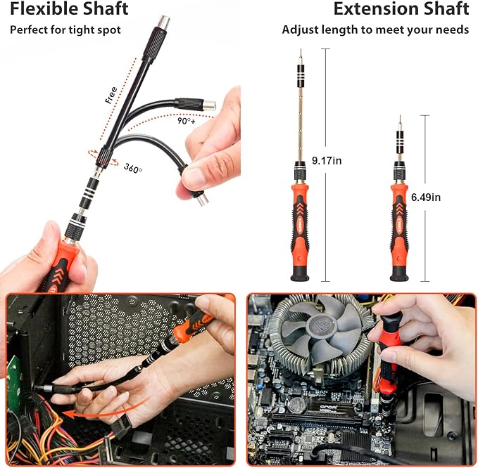 STREBITO Precision Screwdriver Set 142-Piece Electronic Repair Tool Kit with Torx T5 T6 T8 T15, Triwing Y000, Star P5, Gamebit, Tech Toolkit for Computer, Laptop, iPhone, Nintendo, PS5, Ring, Orange