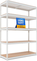 HOMEDANT 47.7" W 5 Tier Heavy Duty Garage Shelving Adjustable Metal Rack Storage Shelves Standing Shelf Unit Organizers Industrial Warehouse Basement White 1Pack