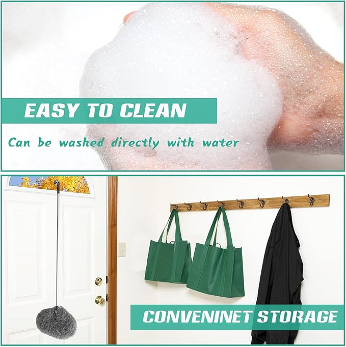 Ceiling Fan Cleaner Duster,Reusable Microfiber Ceiling Fan Blade Cleaner Duster with Extendable Long Handle Removable 13 to 48 in for Cleaning Bookshelves,Door,Window Top (Gray)