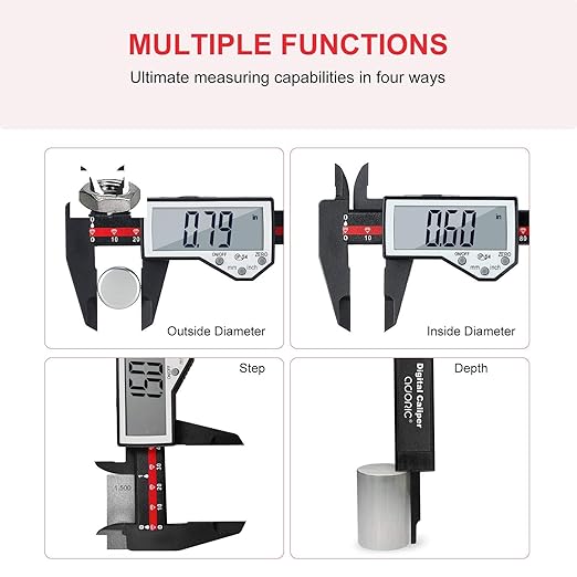 Digital Caliper, 0-6" Electronic Caliper Auto - Off Feature with Large LCD Screen Vernier Caliper Conversion Measuring Tool for Length Depth Inner Outer Diameter Measuring