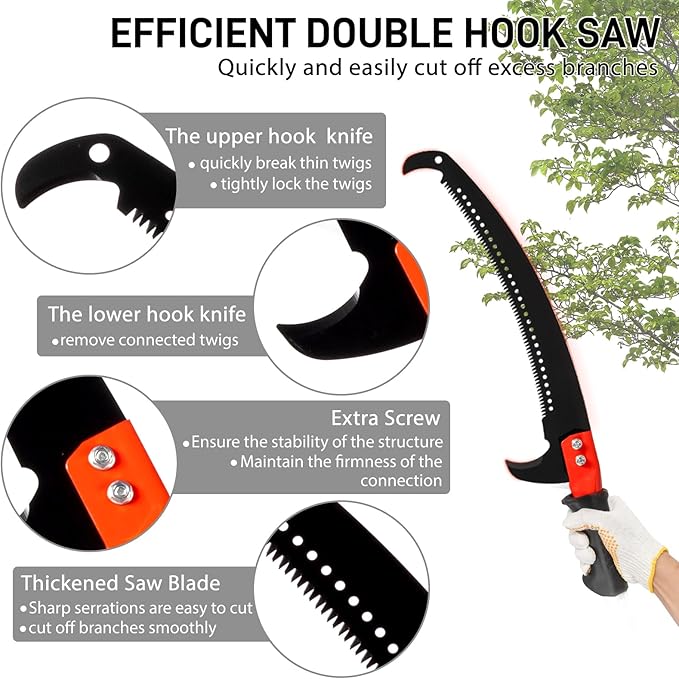 Outvita 7-24FT Telescoping Pruning Pole for Tree Trimming, Aluminum Manual Pole Saws for Tree Trimmer with Telescopic Extension Pole 1 Scissors 2 Blade