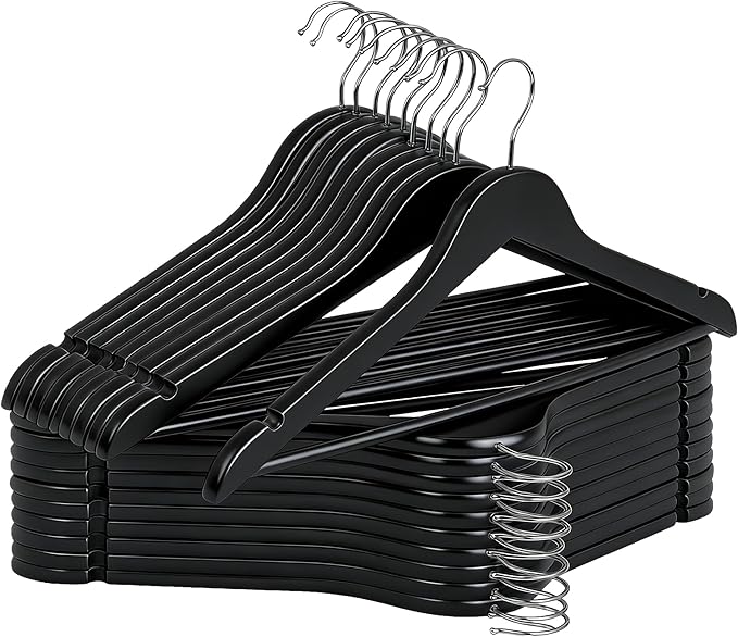 StorageWorks Black Wooden Hangers 20 Pack, Heavy Duty Wood Hangers for Closet, Clothes Hangers for Coats, Shirts, Pants, Suits