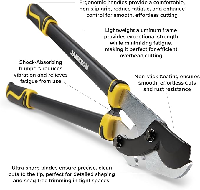 Jameson Heavy-Duty 32″ Geared Bypass Lopper | 1-3/4″ Cutting Capacity | Compound Lever & Gear Technology | Aluminum Frame | Non-Stick Blade