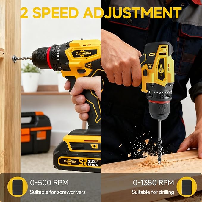 Cordless Drill Set with Battery and Charger,Power Drill Tool Set 20v,3/8-Inch Keyless Chuck,Variable Speed (Equipped with 2x 3Ah Batteries)