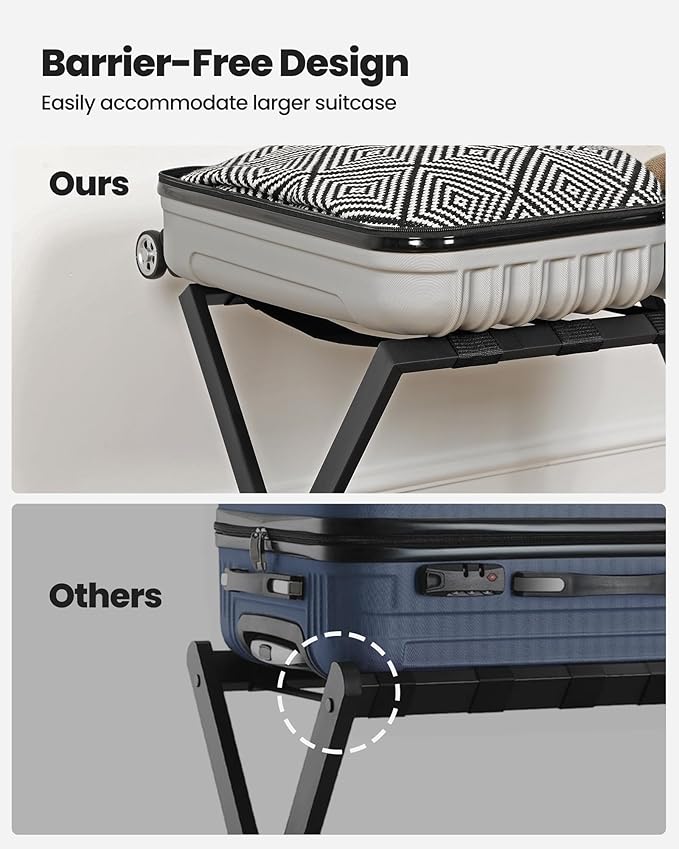 Hzuaneri Luggage Rack, Folding Suitcase Stand for Guest, Foldable, Luggage Holders with Shelf, Steel Frame with Nylon Straps for Bedroom, Hotel, Holds up to 154 lb, Black, 2 Pack LR03901B