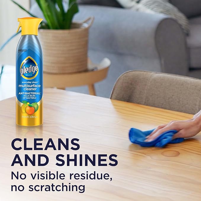 Pledge Antibacterial Multisurface Cleaner Spray, Wood Furniture, Stainless Steel, and Electronics Cleaner, Sanitizes as Cleans, Remove Dust and Messes - Fresh Citrus Scent, 9.7oz
