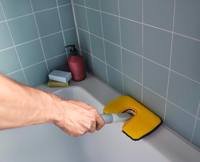 Joseph Joseph CleanTech 2-in-1 Bathroom Tub Shower Cleaning Scrubber with Microfiber pad and Abrasive Scouring Pads