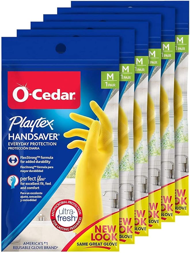 PLAYTEX HandSaver Rubber Gloves for Kitchen and Household Cleaning (6 Pairs)