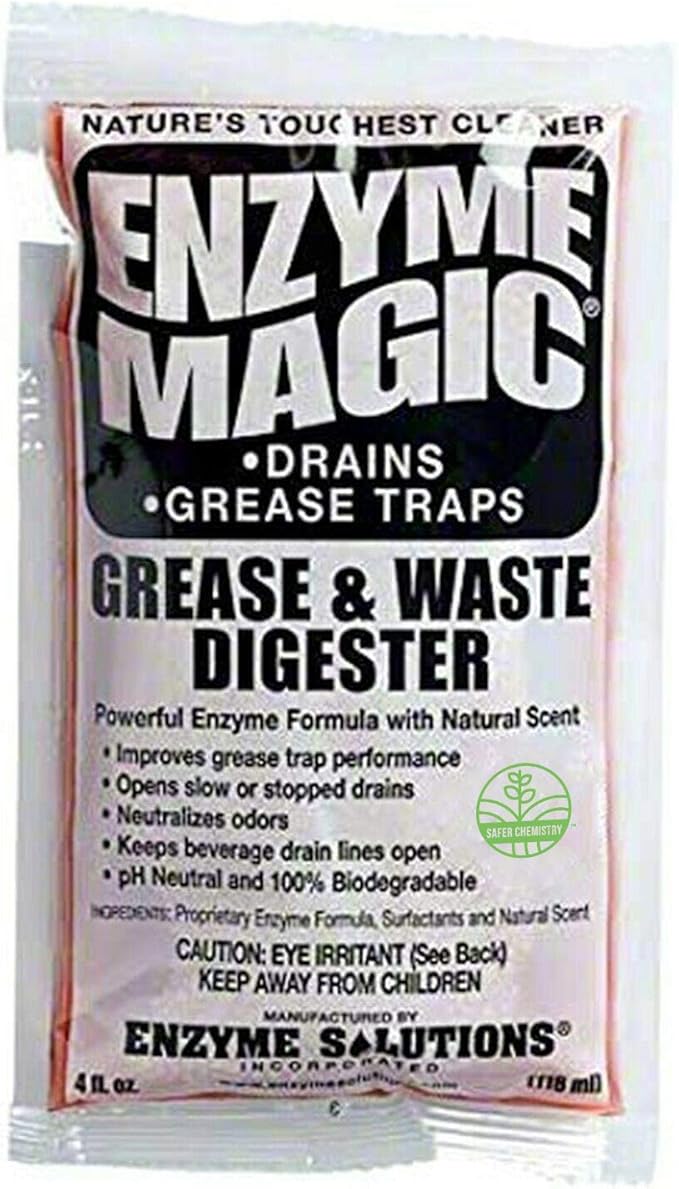Grease & Waste Digester Cleans Slow/Clogged Drains, Urinals, Commodes, Beverage Towers, Grease Traps; Enzyme Formula Destroys Waste, Fat, Oil, Grease; Neutralizes Odors (4 Oz x 32-Pack)
