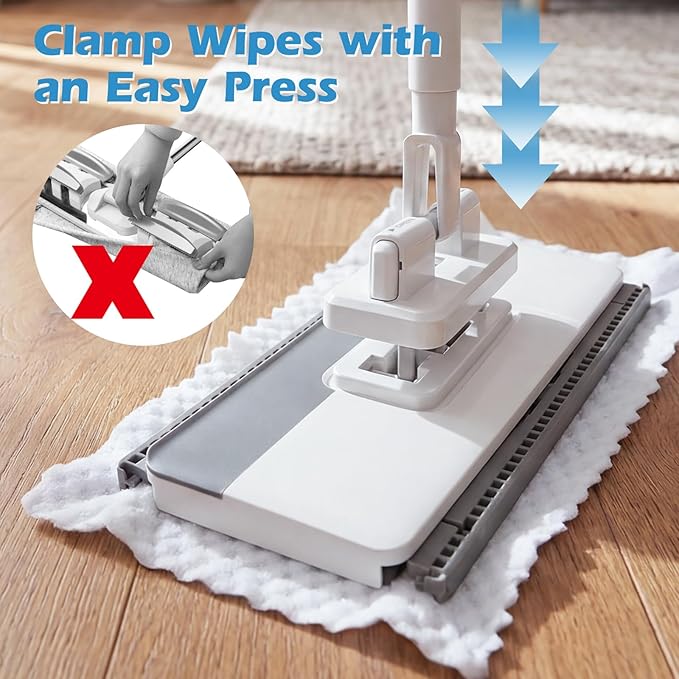 Mini Sweeper Mop,Masthome Reusable Clamp Mop with 50 " Stainless Steel Handle,1 Second Installation,Compatible with Swiffer Pads,Flat Dust Mops for House Wall, Windows, Corners - 1 Sweeping Cloth