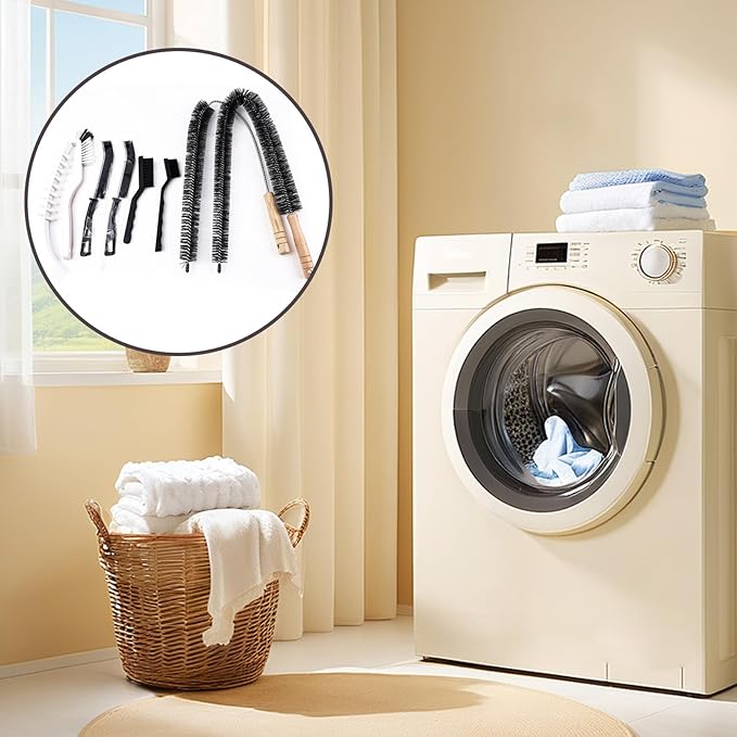 Washing Machine Cleaning Brush Set, 8-Piece Dryer Vent Cleaner Kit, Washer & Dryer Maintenance Tools for Deep Cleaning, Including Lint, Crevice, and Drum Brushes