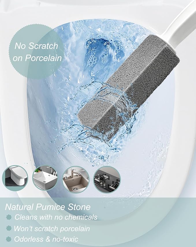 Pumice Stone Toilet Brush for Cleaning Toilet Bowl with Handle, Pumice Stick Pumice Scouring Pad for Cleaning, 4 Pack