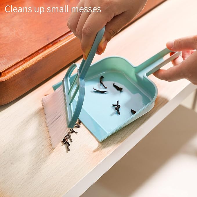 Lamoutor 3 Pack Mini Hand Broom and Dustpan Set Small Dust Pans with Brush Set Cleaning Tool for Desk, Car and Animal Waste Mixed Color