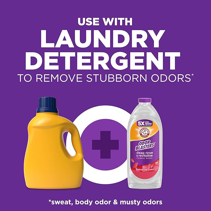 ARM & HAMMER Odor Blasters Deep Rinse and Revitalize Fabric Rinse, Laundry Additive, Eliminates Sweat and Musty Odors, Fresh Escape Scent, 50 fl oz